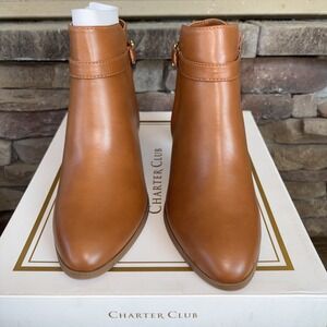 Charter Club Womens 9 M Brown Faux Leather Zip Up Booties NIB